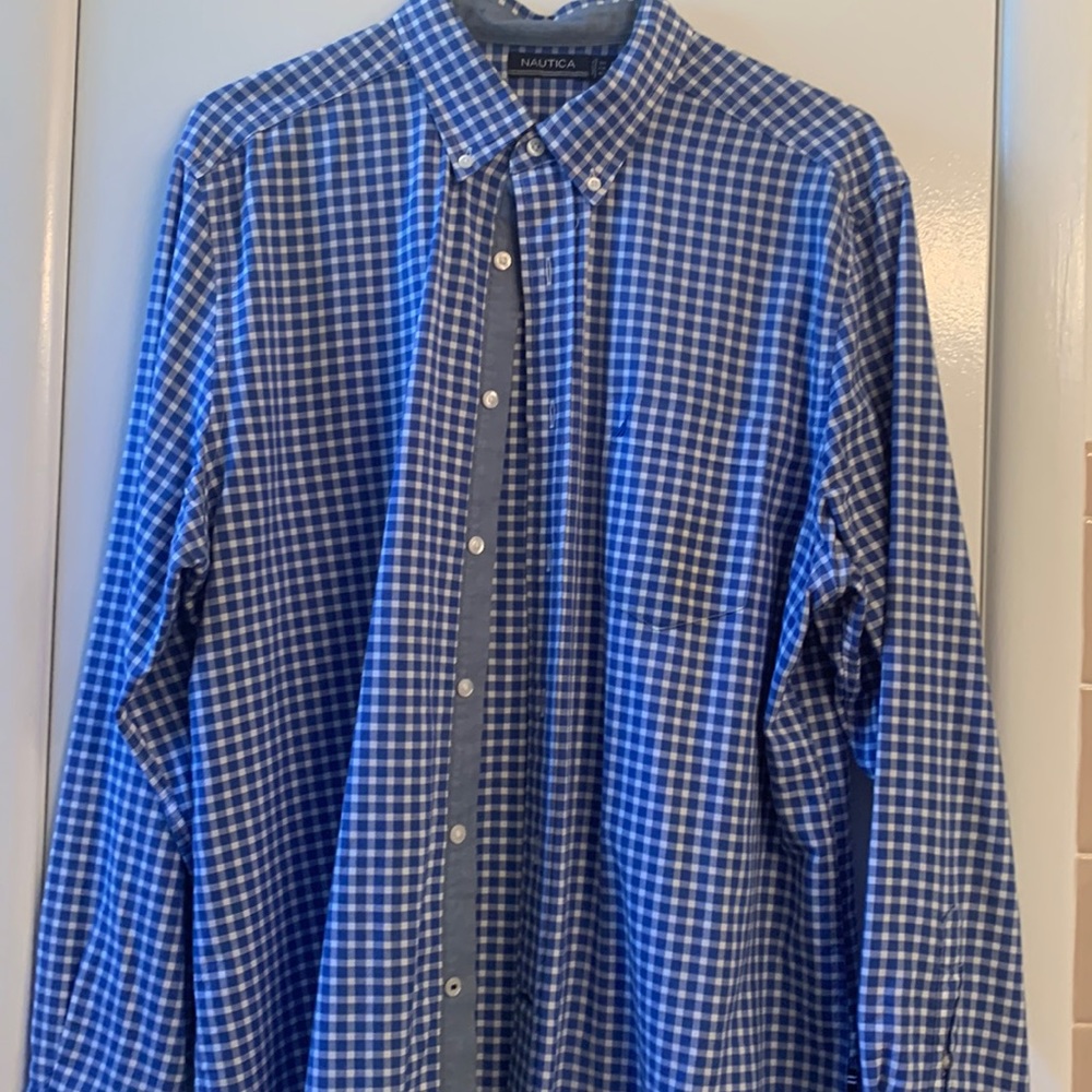 Nautical blue white checkered shirt
